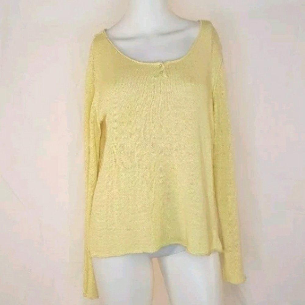 Eileen Fisher Yellow 100% Linen Knit Top Size M